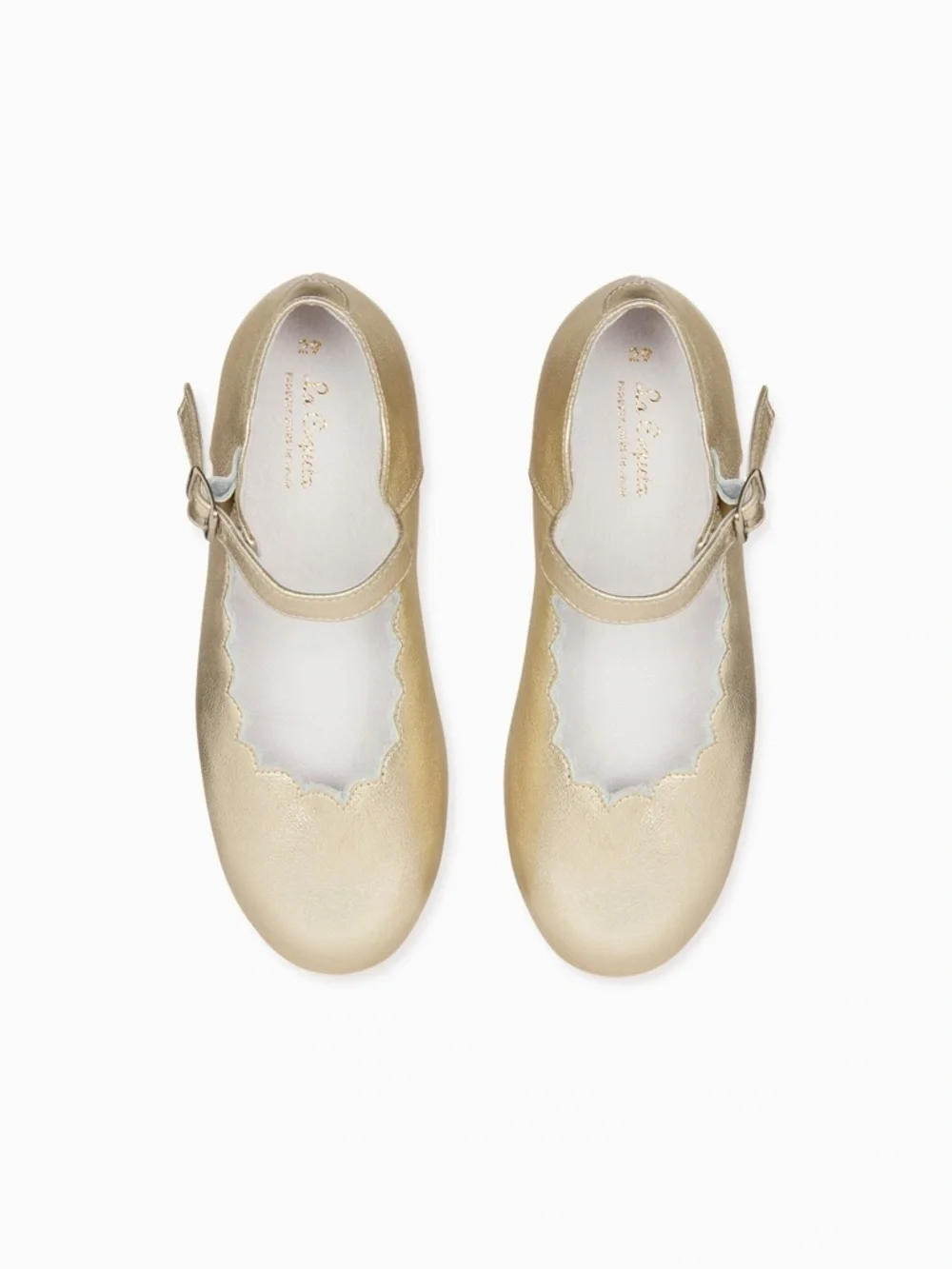 La Coqueta Gold Scalloped Mary Jane Shoes Girls EU 27 US 10 Soft Nappa Leather